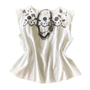 White Blouse Kim Rogers Size L Folklore Embroidered Top